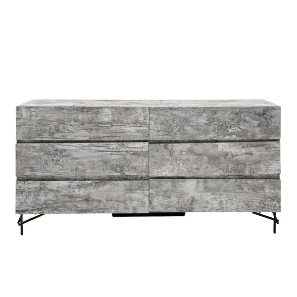 VIG Furniture Aria Italian Modern Dresser In Tiger Wood Matt Grey — Textured Laminate, Black Metal Legs, Durable Craftsmanship VGAC-ARIA-DRESSER