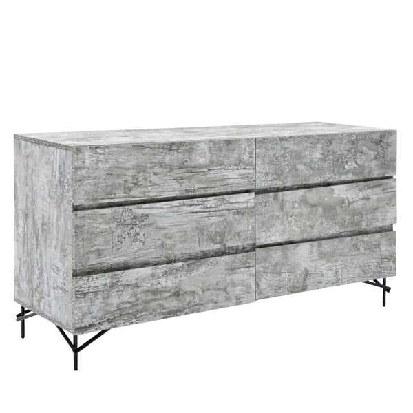 VIG Furniture Aria Italian Modern Dresser In Tiger Wood Matt Grey — Textured Laminate, Black Metal Legs, Durable Craftsmanship VGAC-ARIA-DRESSER