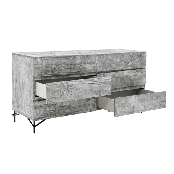 VIG Furniture Aria Italian Modern Dresser In Tiger Wood Matt Grey — Textured Laminate, Black Metal Legs, Durable Craftsmanship VGAC-ARIA-DRESSER