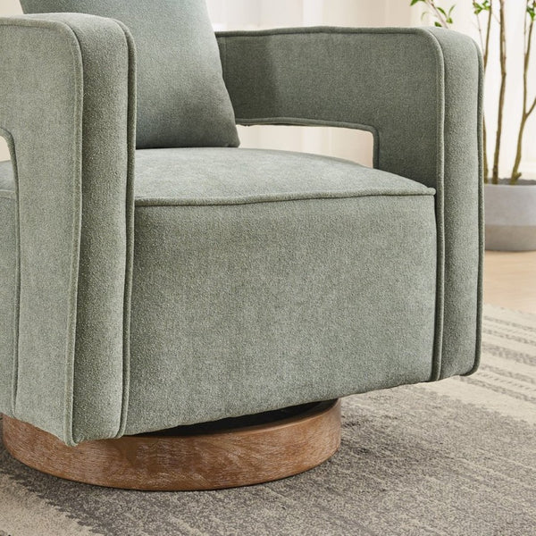 English Elm 28.9"w Swivel Barrel Accent Chair Faux Leather Open Back with Rubberwood Base Pale Green W3188P417882