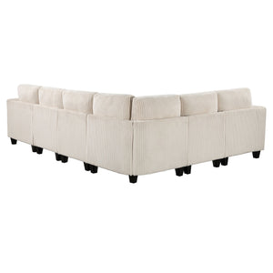 English Elm 6-Piece modular sectional with hidden storage drawers, side pockets and USB charging in corduroy fabric Beige 28.5 L x 29 W x 20.5 H B011S01078