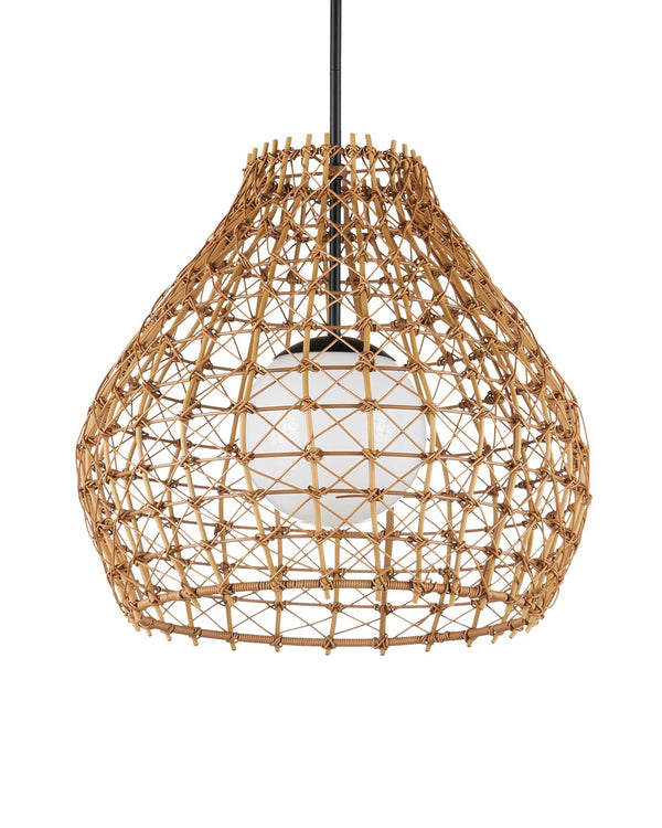 Currey & Company Bly Outdoor Pendant Light - Artisan Crisscross Wicker Design, Adjustable Height, Durable & Stylish Natural All,Weather Wicker ,Metal ,Glass 9500-0014-currey-company