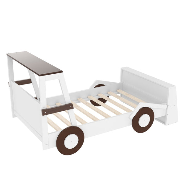 English Elm Twin Pine Treehouse Floor Bed with Padded Rails and Cabin Roofline for Kids Brown,Light White W1580S00471