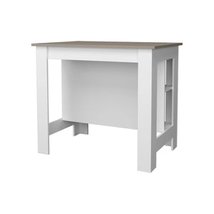 English Elm Taupe Kitchen Island with Open Shelves and White Accents — Stylish Storage, Contemporary Charm (96) B062P252194