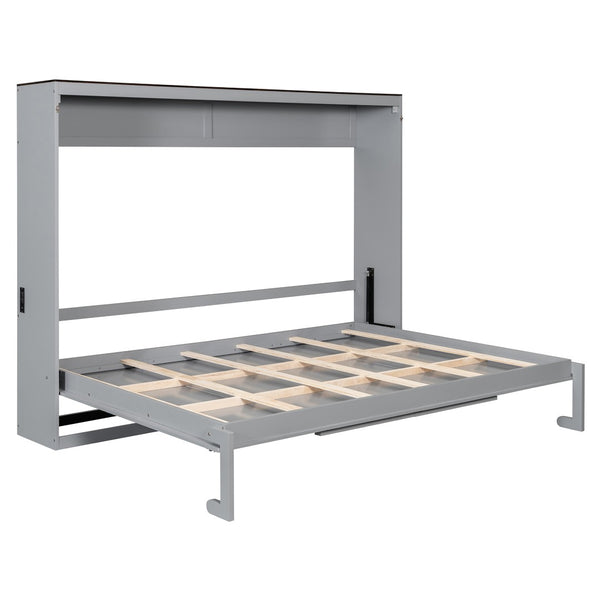 English Elm Queen Murphy Wall Bed with Usb Ports Space Saving Cabinet for Guest or Home Office Gray LP000385AAE