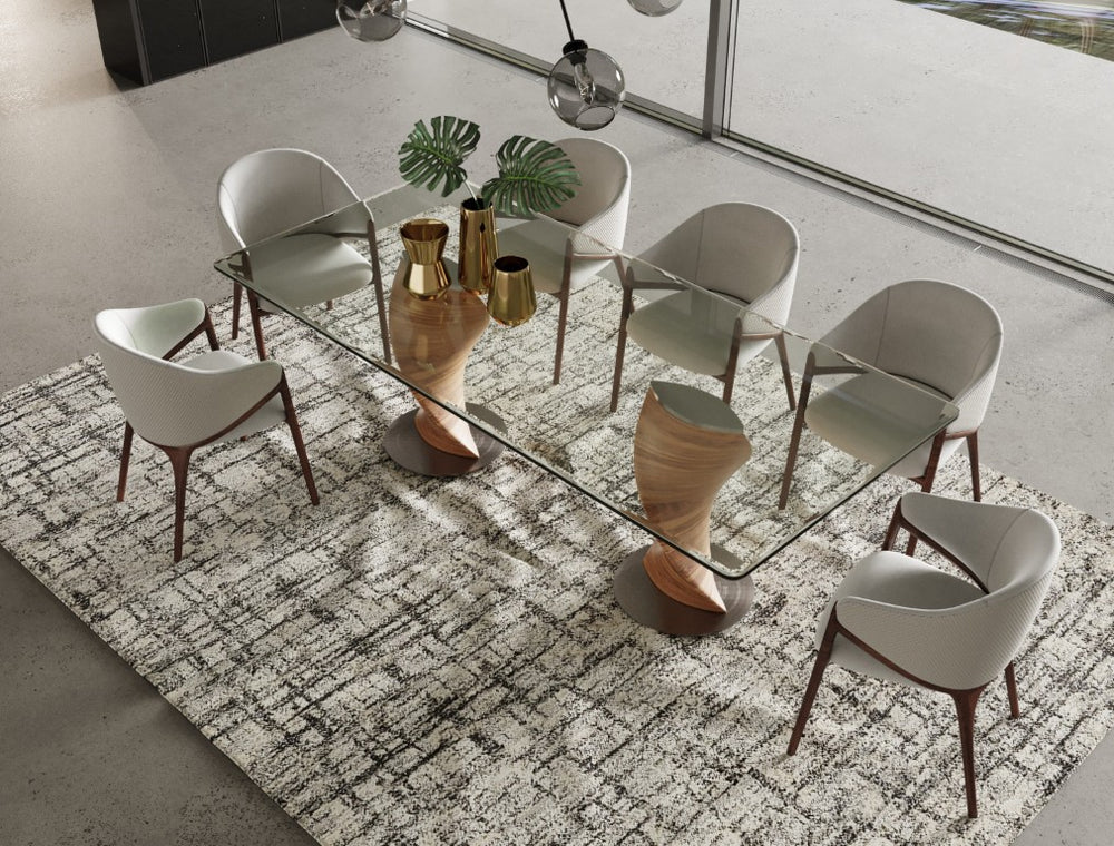 VIG Furniture Cleveland Sculptural Walnut Double-Pedestal Dining Table With Tempered Glass Top, Seats 6–8 Guests VGCS-DT-16152