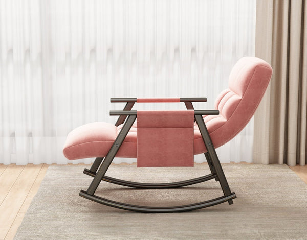 English Elm 42"l Folding Rocking Chair Iron Frame Cushioned High Back Adjustable Footrest Lounge W1669P163323