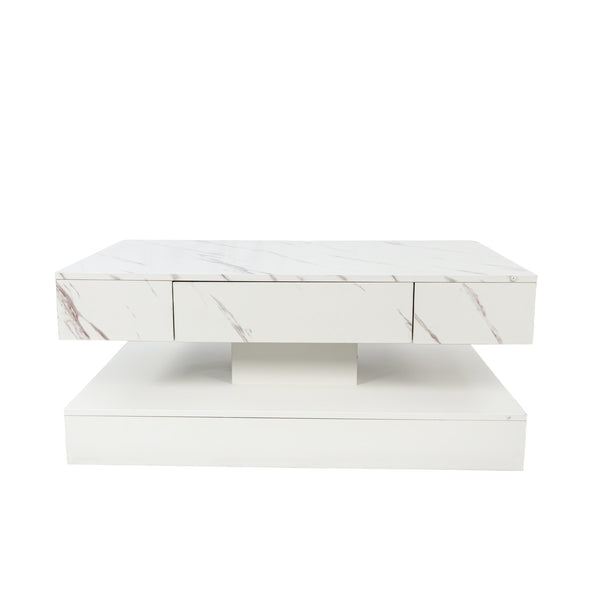 English Elm 16.93IN LED Coffee Table with Remote RGB Lighting, Spacious Drawer, Melamine Finish, Modern Elegance White,White Marble W331P269983