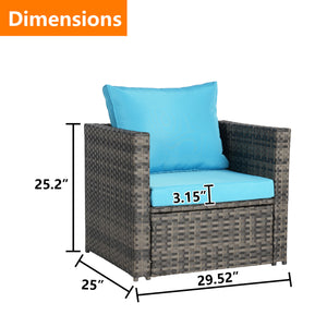 English Elm Outdoor Modular Wicker Sectional Patio Sofa Set for 2 Durable PE Rattan Steel Frame Comfortable Seating Light Blue W874S00073