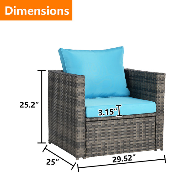 English Elm Outdoor Modular Wicker Sectional Patio Sofa Set for 2 Durable PE Rattan Steel Frame Comfortable Seating Light Blue W874S00073