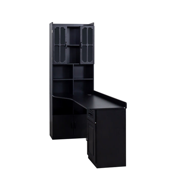 English Elm L-Shaped Corner Computer Desk with Hutch & Drawers, Space-Saving 2-in-1 Design and Ample Storage Black W331S00170