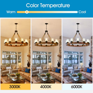 English Elm 12-light Wagon Wheel Chandelier Solid Wood Frame Seeded Glass Farmhouse Pendant W5008P390674