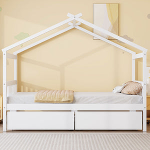 English Elm Twin House Bed Solid Pine Kids Cottage Frame with Storage Drawers Imaginative Room N708P309245K