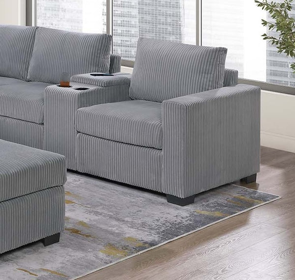 English Elm Modern Fur-Like Corduroy Sectional Sofa Set with USB Console, Ottoman & Plush Pillows for 5 Guests Light Gray 12 L x 23 W x 33 H B011S01751
