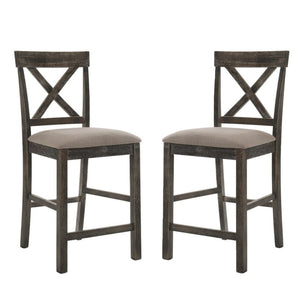 English Elm Set Of 2 Stylish Counter Height Chairs With Tan Linen Seats And Weathered Gray Wood Frame Design B016P314616-GIGA