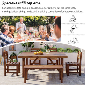 English Elm U_style Solid Acacia Six Piece Outdoor Dining Set for Patio Backyard Entertaining Brown WY000472AAE
