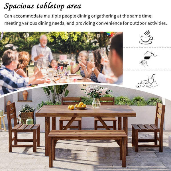 English Elm U_style Solid Acacia Six Piece Outdoor Dining Set for Patio Backyard Entertaining Brown WY000472AAE