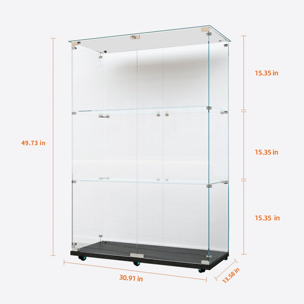 English Elm Tempered Glass Display Cabinet With Smart Bluetooth Led Lighting & Secure Lock For Modern Spaces W3155P268180-GIGA