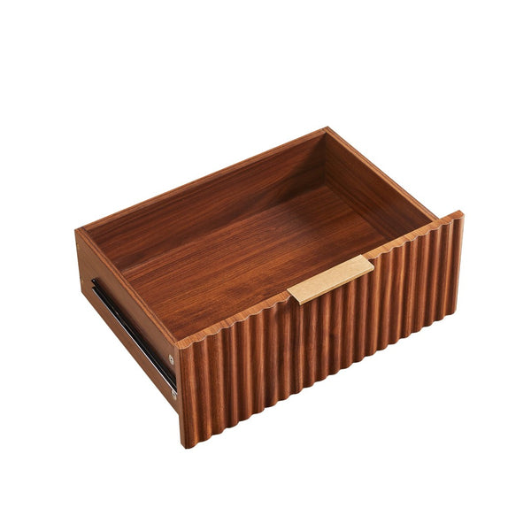 English Elm 3 Drawer Nightstand Pair Walnut Wave Textured Mdf Modern Bedroom Storage Set of Two W1820P436011