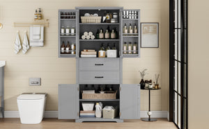 English Elm [video] Floor to Ceiling Matte Storage Cabinet with Drawers Shelves and Adjustable Interior Gray N759P407762E