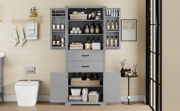English Elm [video] Floor to Ceiling Matte Storage Cabinet with Drawers Shelves and Adjustable Interior Gray N759P407762E