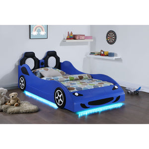English Elm Solana Race Car Twin Bed with LED Underglow Lights, Padded Headboard & Realistic Wheels for Kids B062S01110