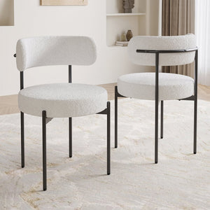 English Elm Dining Chair Set of 4 Sherpa Upholstered Button Tufted Mid Century Modern Seating T3623P431456