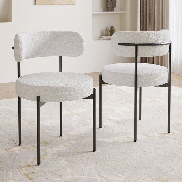 English Elm Dining Chair Set of 4 Sherpa Upholstered Button Tufted Mid Century Modern Seating T3623P431456