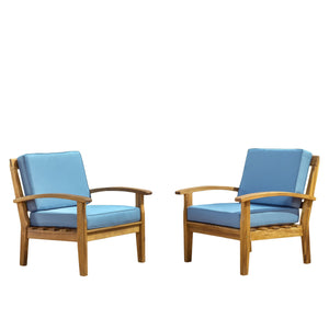 English Elm Christopher Knight Home® - Shynel Teak 4-Person Acacia Wood Outdoor Seating Set with Thick Water-Resistant Cushions, Cozy Durable Design 57973.00BLU-2_57972.00SETBLU