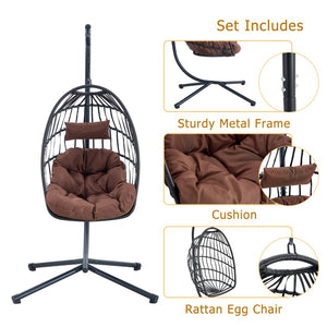 English Elm Grheavy-duty Iron Egg Chair Pe Rattan Woven Swing Seat for Patio or Living Room W2920P281902