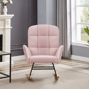 English Elm Cream Plush Teddy Fabric Rocking Armchair with High Back Support for Nursery Pink W3985P404155