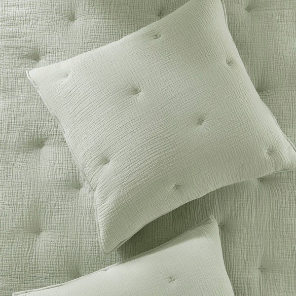 JLA Home Harbor House Blue - Cotton breathable muslin Euro sham with crinkled gauze and delicate embroidery for cozy layered style Sage HH11-1891