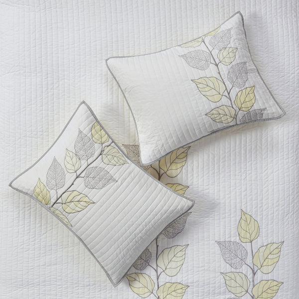 English Elm 6 Piece Embroidered Yellow Reversible Quilt Set Full/Queen with 3 Decorative Pillows Soft Microfiber B03597620