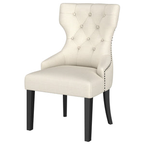 English Elm Gillian Elegant Beige & Black Wingback Dining Side Chair with Button Tufting, Nailhead Trim, Plush Comfort B062P299885