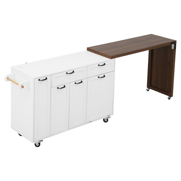 English Elm K&k Extendable Kitchen Island Rolling Cart with Spice Rack Walnut Oak Finish White N707S000026W