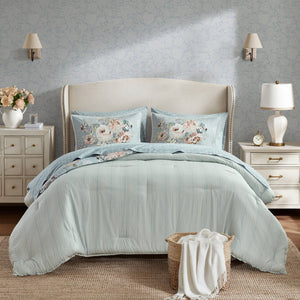 English Elm 7-piece California King Reversible Floral Comforter Set Soft Blue Watercolor Bedding B035P408248