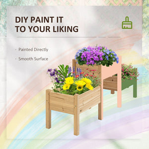 English Elm Outsunny Elevated Wooden Garden Bed With 3 Planter Boxes, Ergonomic Design & Drainage For Healthy Growth W2225P174403-GIGA