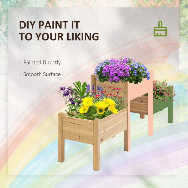 English Elm Outsunny Elevated Wooden Garden Bed With 3 Planter Boxes, Ergonomic Design & Drainage For Healthy Growth W2225P174403-GIGA