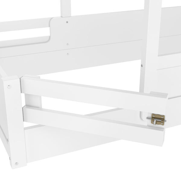 English Elm Twin Low Loft Bed Solid Pine Frame with Built-in Led Lighting and Storage Shelves Light White W1580P396330