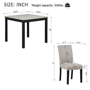 English Elm Elegant Square Acacia Wood Dining Set with Four Linen Upholstered Chairs Modern Style W1998S00090