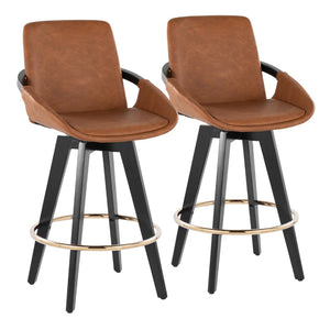 English Elm Fixed-height Swivel Counter Stools with Faux Leather Seats and Chrome Footrest Set of 2 B202S01802