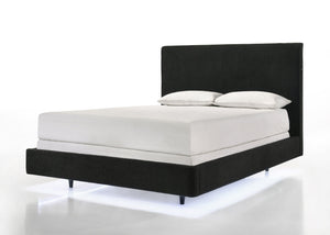 English Elm Floating Illusion King Bed Frame with High Headboard, Black Boucle Upholstery, Underbed LED Glow B2741S00555