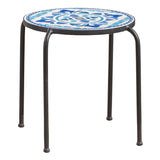 Christopher Knight Home® - Noble House - Skye Outdoor Blue and White Ceramic Tile Side Table with Iron Frame