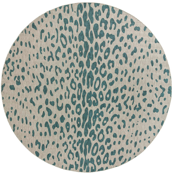 Unique Loom Outdoor Safari Samburu Machine Made Animal Print Rug Teal, Gray 13' 0" x 13' 0"