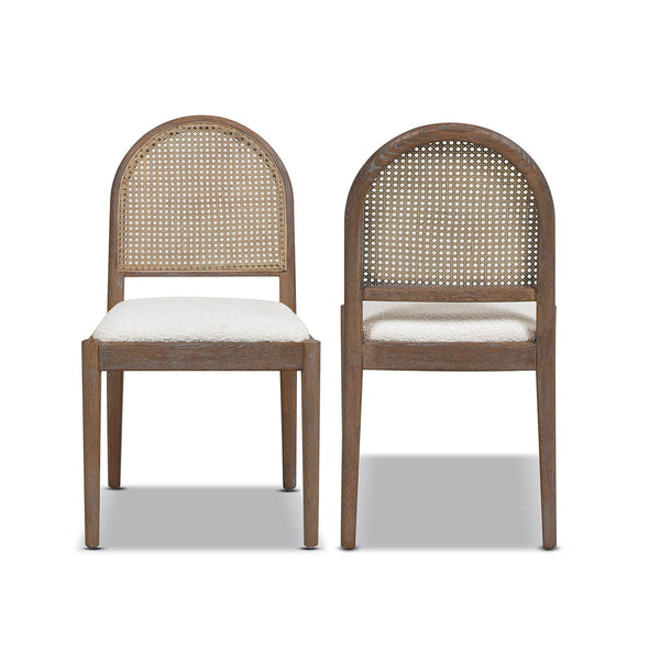 English Elm Jennifer Taylor Home - Panama Curved Resin Cane Rattan Side Dining Chair Set of 2 with Oak Frame & Charcoal Boucle Upholstery White B2719P238359