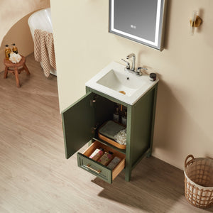 English Elm Fully 18" Freestanding Single Bathroom Vanity with Waterproof 5-Layer Paint, Open Back and Dual Handles Green W1826P351747