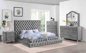 English Elm Contemporary Gray Flannelette King Bed Tufted Tall Headboard Glam Platform Frame B2741S00817
