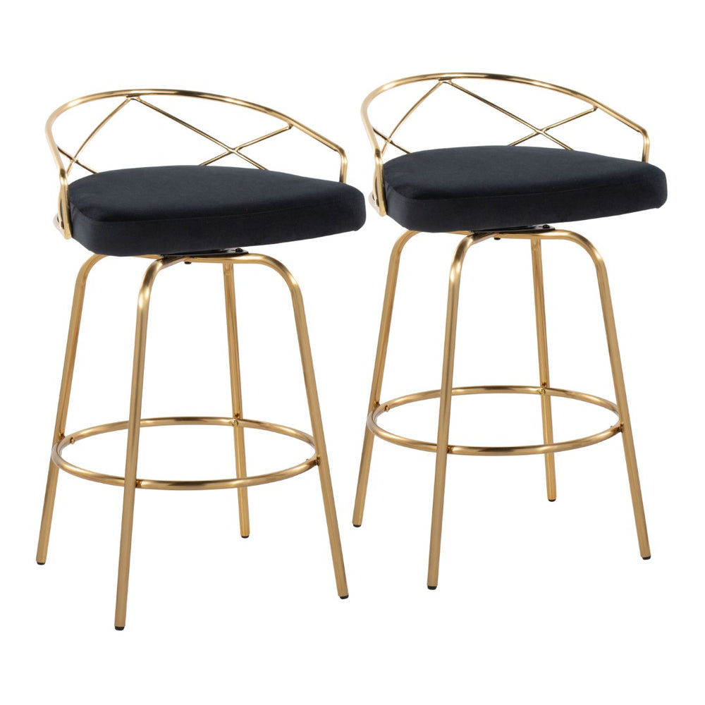 English Elm 26"/art Deco Tufted Velvet Swivel Counterstools with Gold Base for Kitchen Bar Set of 2 B202S02148