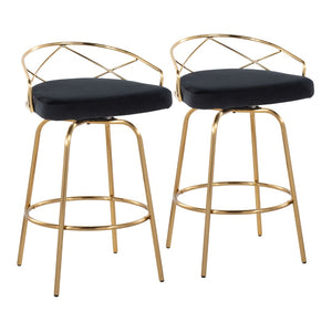 English Elm 26"/art Deco Tufted Velvet Swivel Counterstools with Gold Base for Kitchen Bar Set of 2 B202S02148