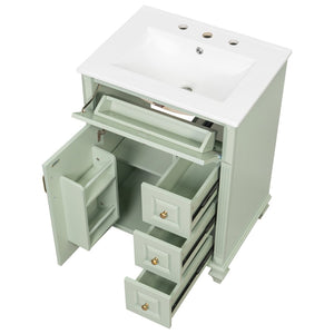 English Elm 24 Inch Freestanding Bathroom Vanity Solid Rubberwood Ceramic Sink Matte Finish Storage Green N725P375626G